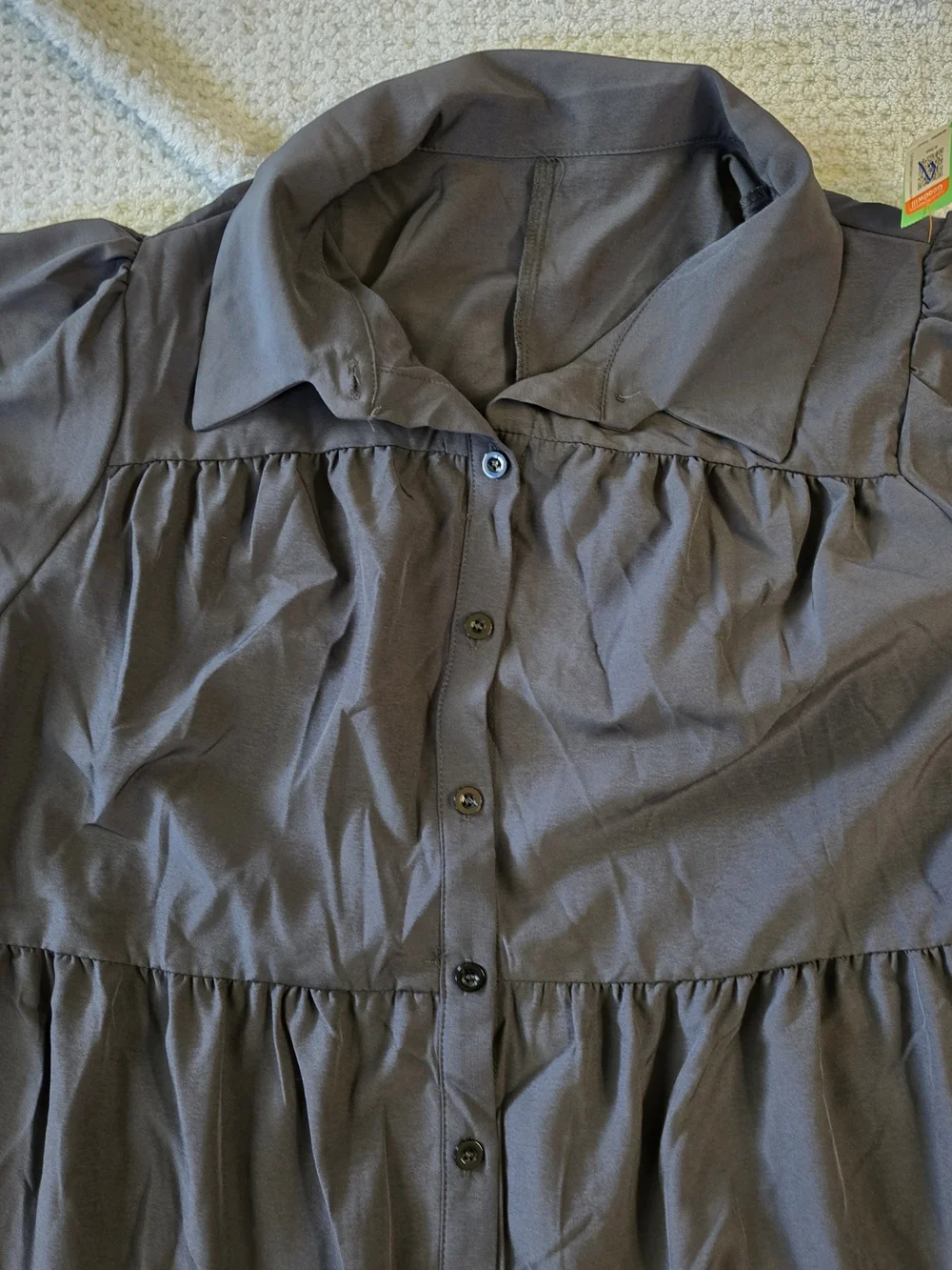 SHEIN Charcole Short Sleeve Tiered Button-dress